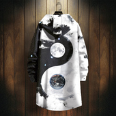 中长款 外套过膝大衣国风衣服2026新款 秋冬季 太极八卦风衣男士 新款