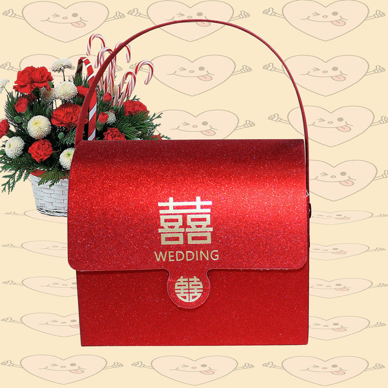 热销磨砂纸网红新款结婚喜糖盒中式婚礼手提包式糖果包装盒礼现货