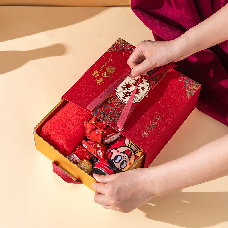 跨境喜糖盒子中式结婚抽屉式手拎喜糖盒回礼盒糖果袋伴手礼结现货