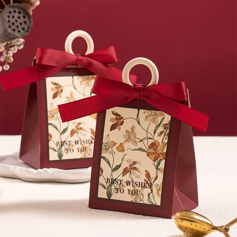 跨境新款花卉简约田园风喜糖盒木环丝带糖盒结婚婚礼专用喜糖热销