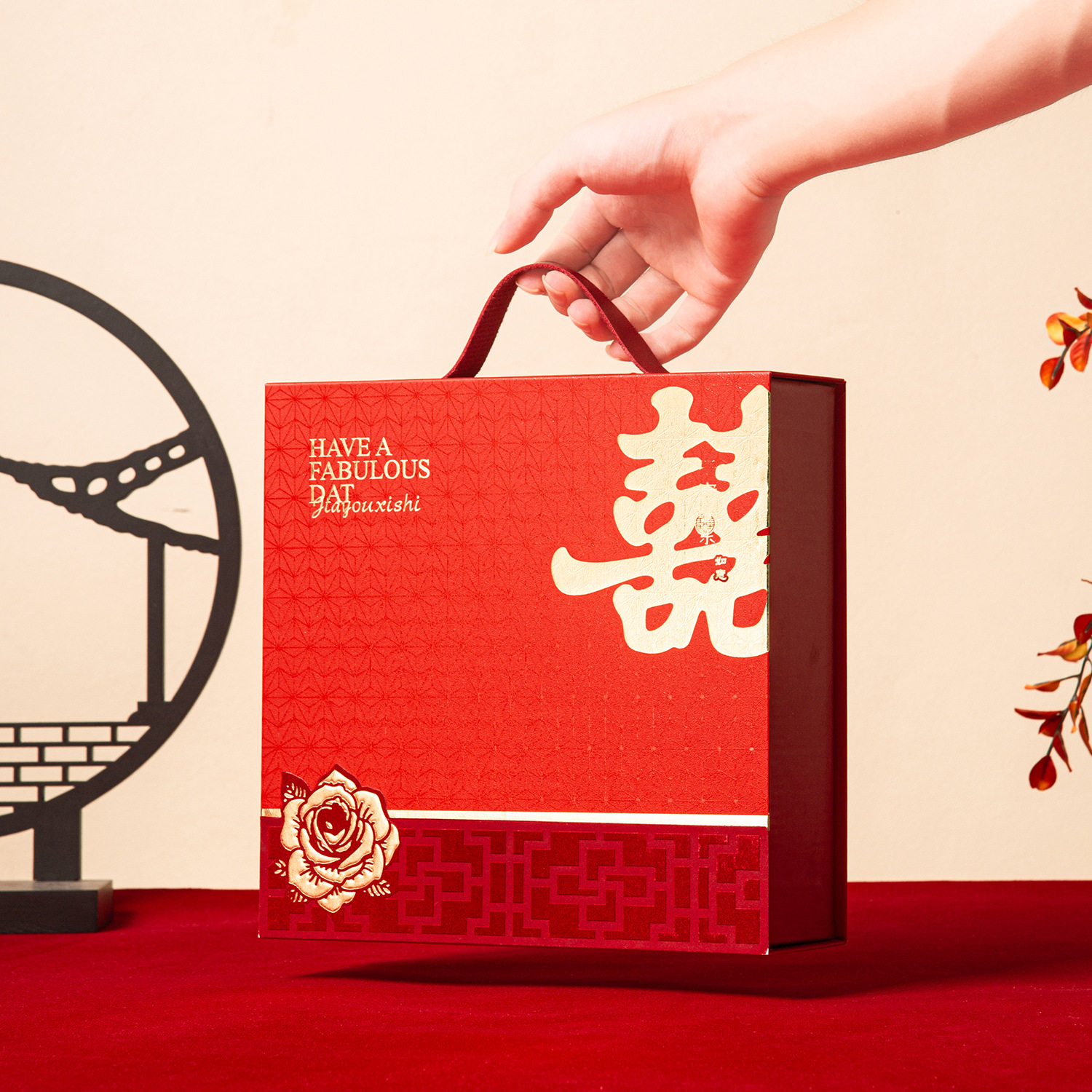 跨境结婚伴手礼礼盒空盒双喜烫金订婚婚礼回礼糖果礼品包装盒现货