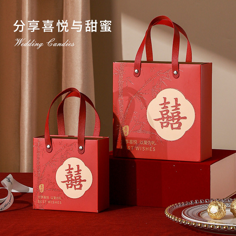 跨境新中式手提喜糖盒子高级小众磨砂水晶伴手礼盒抽屉式结婚热销