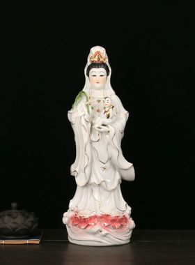 陶瓷站像送子观音佛像 白衣南海送子观音菩萨像居家站观音