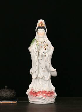 陶瓷站像送子观音佛像 白衣南海送子观音菩萨像居家站观音