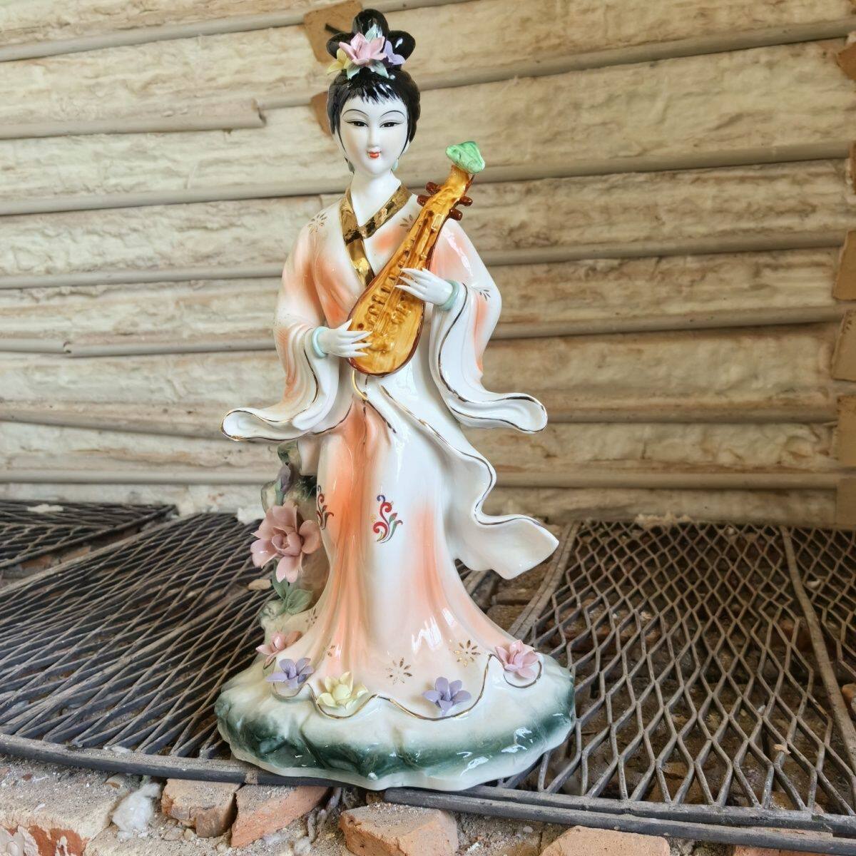 陶瓷琵琶仙女摆件新中式家居装饰工艺品保家姑娘神像客厅办公室