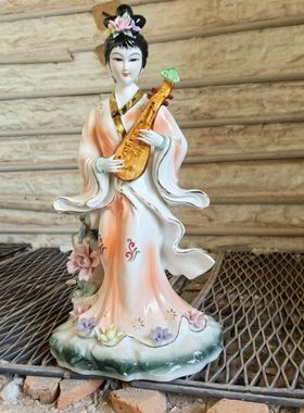 陶瓷琵琶仙女摆件新中式家居装饰工艺品保家姑娘神像客厅办公室