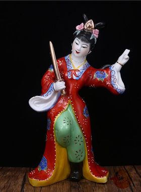 剑女 佛像陶瓷 工艺品摆件 侠女瓷像 潮州陶瓷