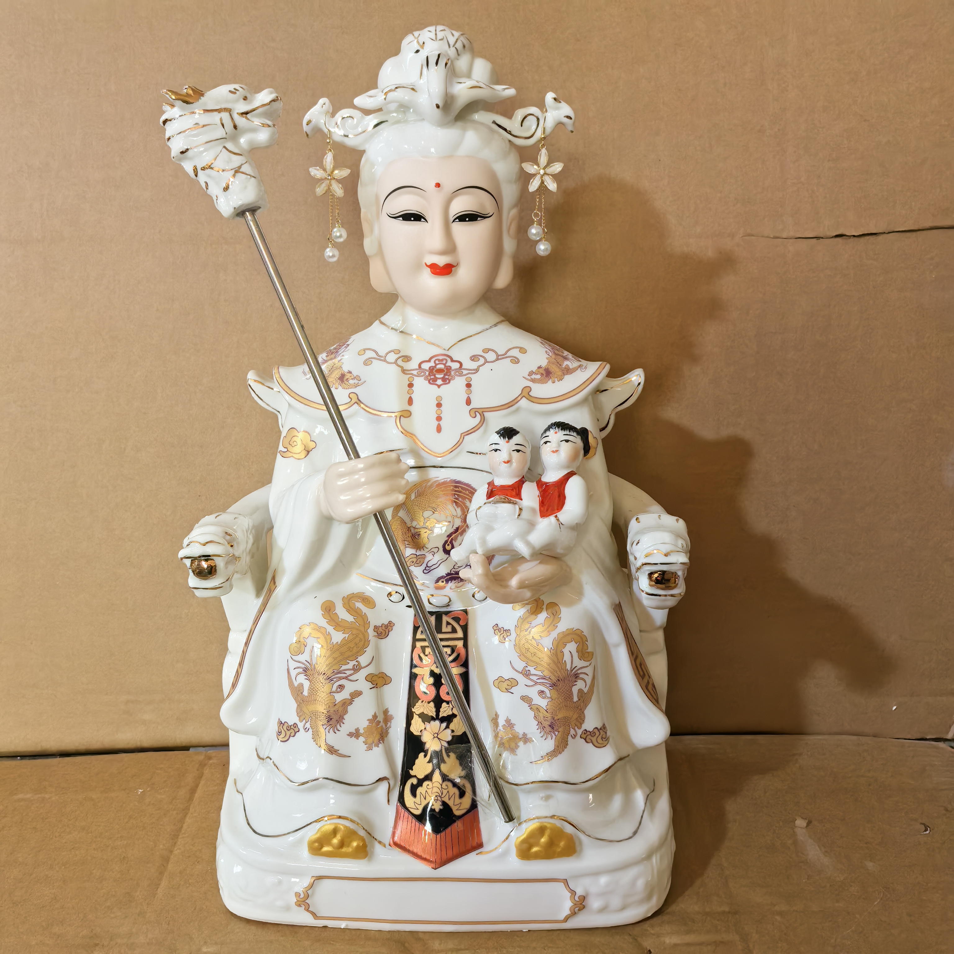 陶瓷观音送子娘娘菩萨佛像神像求子南海观世音保平安老奶奶摆件