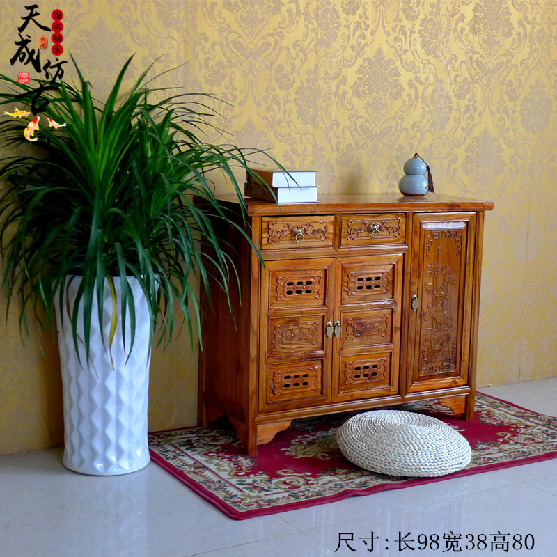 仿古中式南榆木三门储物柜