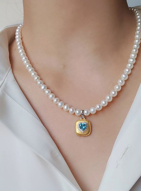 天然蓝宝石爱心珍珠项链轻奢礼物