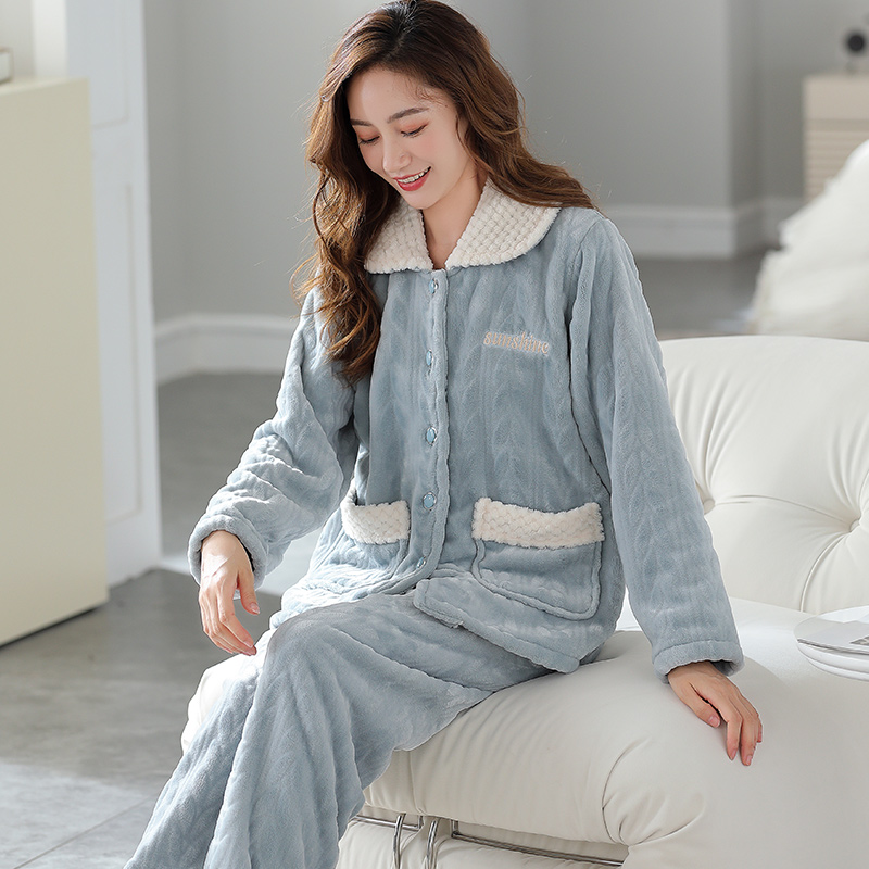 珊瑚绒加绒加厚家居服睡衣女