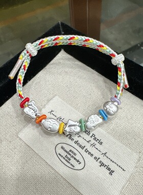 足银999纯银蜡笔小新家手链女编织手绳情侣闺蜜银饰品送女友礼物