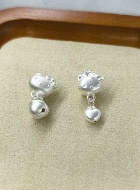 999足银KT猫铃铛吊坠纯银项链挂件手工DIY编绳白银串珠小配件银饰