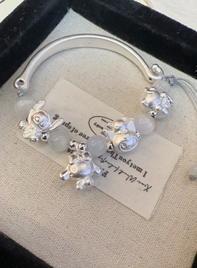 足银999半镯手链串史迪仔凯蒂猫玉桂狗猫眼美乐蒂库洛米女友礼物