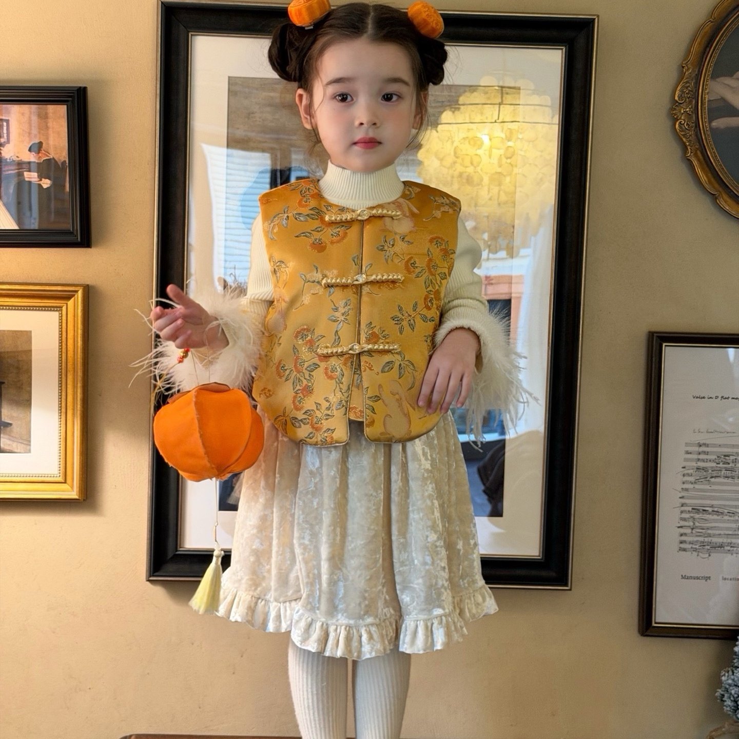 品牌女童2025秋冬中国风刺绣马甲套装冬季新中式女宝加绒汉服套装