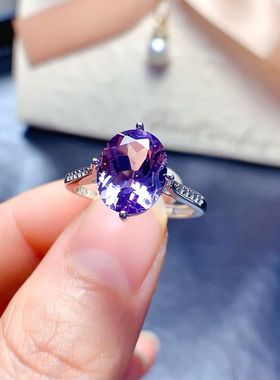 盈诺珠宝925纯银镶嵌天然紫水晶戒指女轻奢戒指女款开口调节戒子