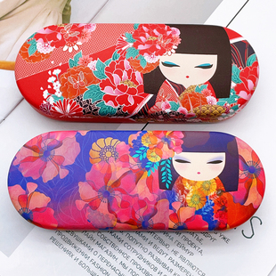 出口日本和服娃娃眼镜盒小清新防抗压便携光学近视眼镜盒ins少女