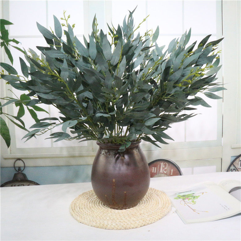 满包邮仿真尤加利叶苹果叶绢布绿植婚庆竹柳布置装饰植物造景绿叶