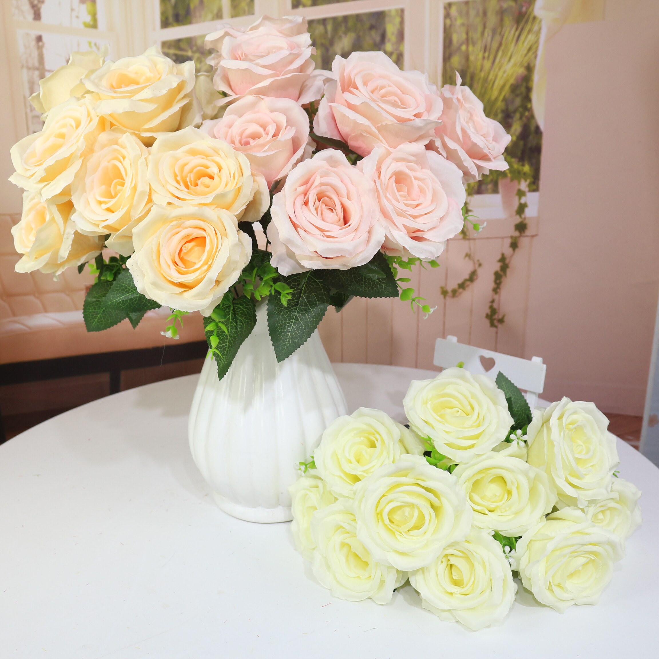 欧式大把花婚庆花墙路引绢花假花客厅装饰摆设手捧花10头甜心玫瑰