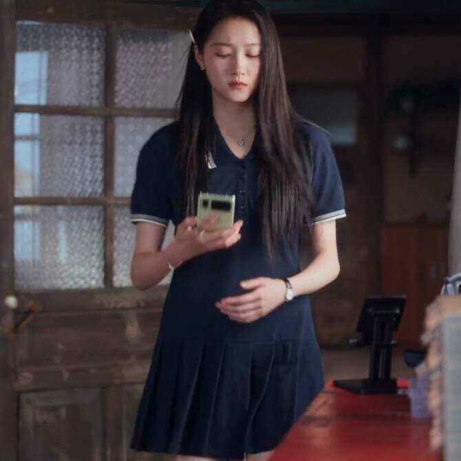 原版耀眼关晓彤晴也同款短袖洋装夏季polo衫藏青色裙子女衣服潮