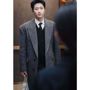 欧洲短剧婚然心动时王凯沐商沉同款毛呢大衣中长版外套男衣服潮