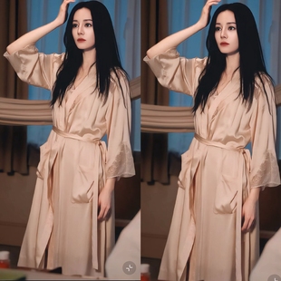 欧洲枭起青壤迪丽热巴聂九罗同款居家开衫睡衣蕾丝拼接系带连衣裙