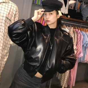 欧洲明星金珍妮jennie同款皮衣外套秋冬翻领夹克上衣女衣服潮