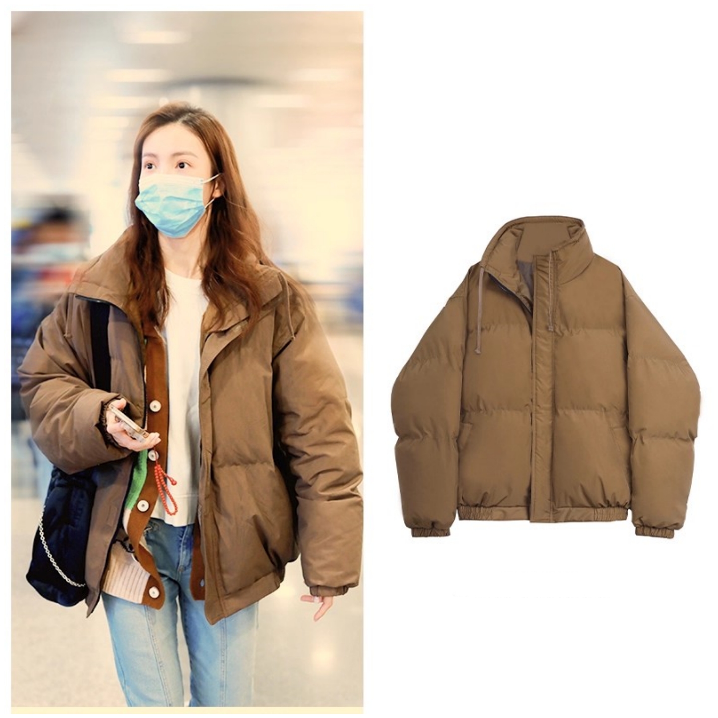 欧洲Majepapa正品金晨明星同款咖棕色羽绒服女时尚洋气短款情侣外