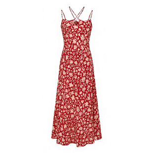 欧洲骄阳似我赵今麦聂曦光同款红色碎花吊带连衣裙女春交叉抽绳中