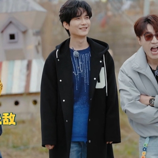 欧洲快乐老友记陈楚生同款毛呢外套秋冬连帽中长款大衣男衣服潮