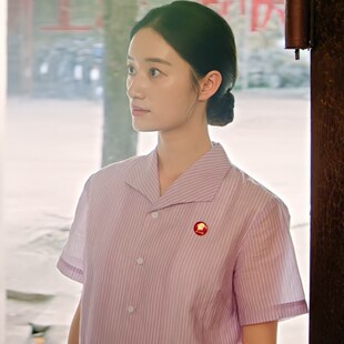 欧洲纯真年代的爱情郭晓婷方穆静同款衬衫上衣短袖条纹衬衣女衣服