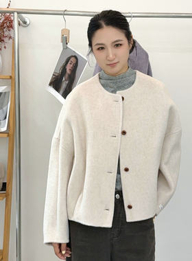 小香风宽松圆领双面羊毛呢外套女