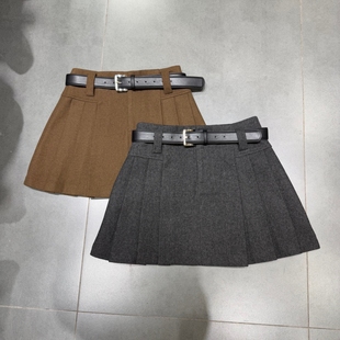 欧洲站2025冬季 气质高腰显瘦A字百褶短裙羊毛呢半身裙女6325 新款