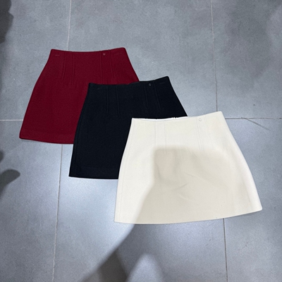 欧洲站2025冬季新款气质高腰显瘦A字鱼骨毛呢短裙百搭半身裙女潮