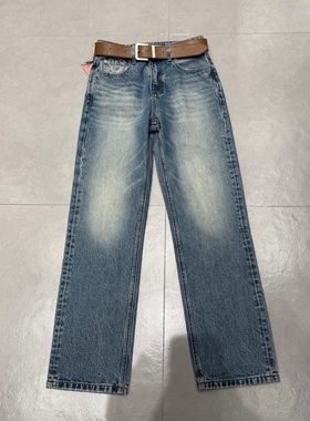 WEISU 唯速2026早春新款水洗磨白高腰显瘦窄版直筒牛仔裤女57327