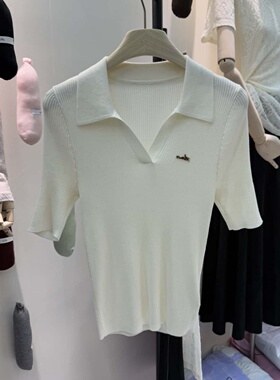 AiMi2025秋季新款韩版翻领修身显瘦中袖针织衫女气质百搭显瘦上衣