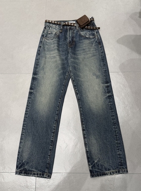 WEISU 唯速2025秋季新款复古水洗高腰显瘦窄版直筒牛仔裤女57248