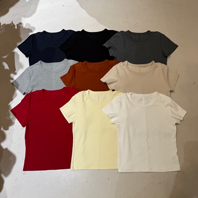 欧洲站2026早春新款韩版纯色圆领短袖T恤女百搭基础款打底衫上衣