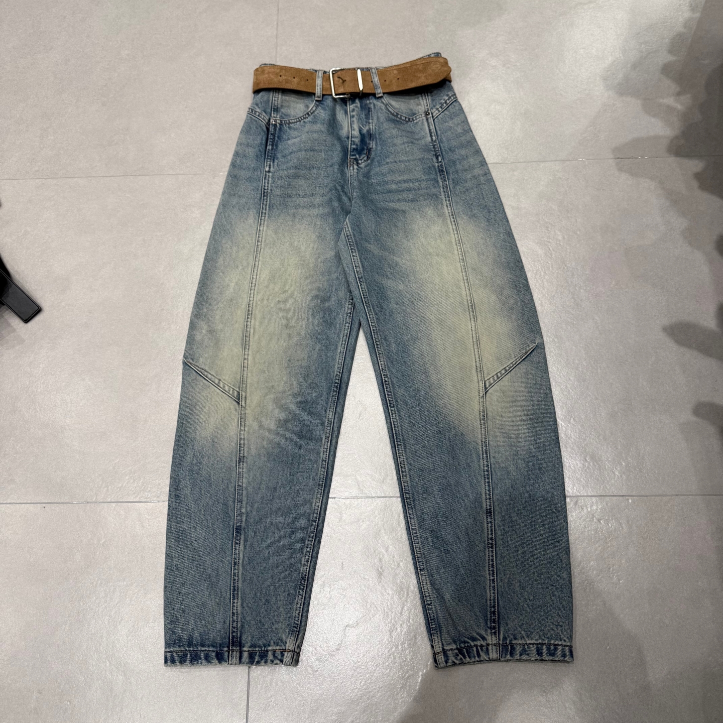 WEISU唯速57285弯刀牛仔裤女2025秋冬新款高腰宽松显瘦直筒长裤潮