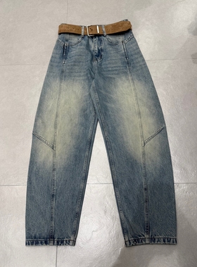 WEISU唯速57285弯刀牛仔裤女2025秋冬新款高腰宽松显瘦直筒长裤潮