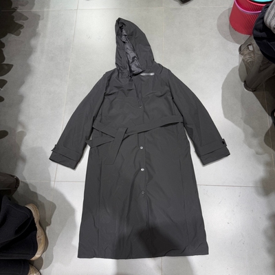 2025冬季新款90白鸭绒连帽单排扣长款防寒保暖风衣式羽绒服外套女