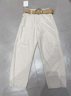 WEISU唯速57103棉麻弯刀休闲裤女2025夏季新款高腰显瘦直筒长裤潮