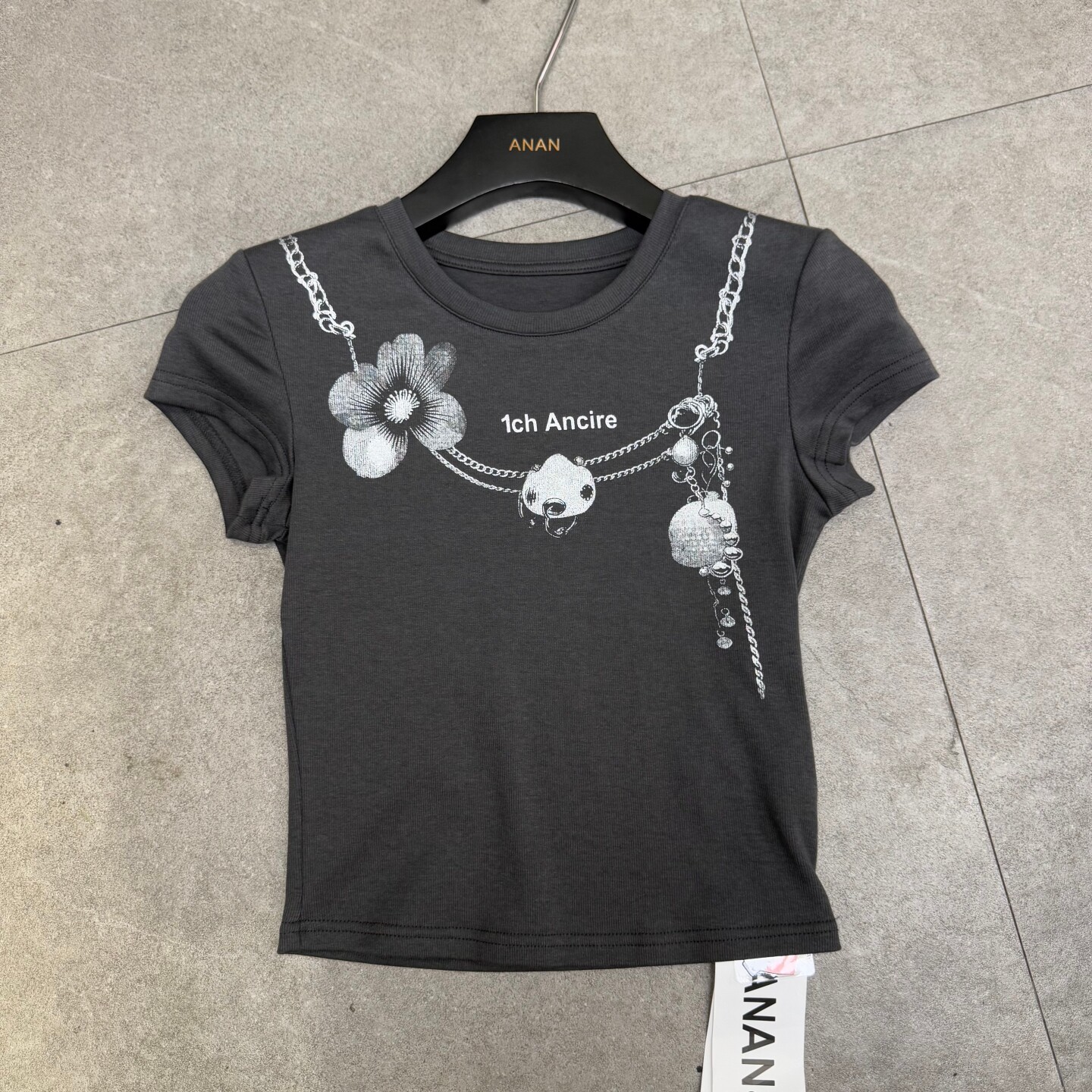 欧洲站2026夏季新款韩版项链印花修身显瘦圆领短袖T恤女辣妹上衣