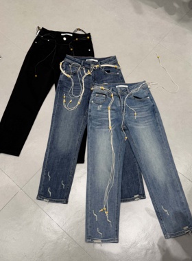 WEISU唯速52589烟管牛仔裤女2025夏季新款高腰弹力显瘦直筒九分裤