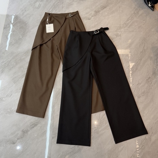 欧洲站2025秋季新款设计感皮扣高腰西装阔腿裤女宽松显瘦休闲长裤