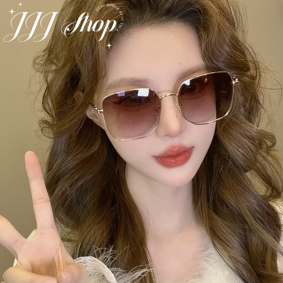 JJJ SHOP "加宽方框渐变茶墨镜大脸显瘦太阳镜开车专用防晒D家