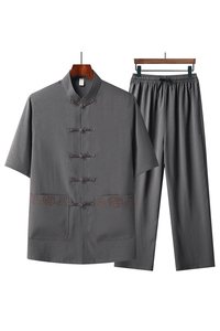 T215P45夏季棉麻风套装仿唐装汉服爷爷太极服爸爸衣服图片