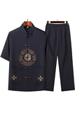 T201P42主推爷爷短袖套装中老年唐装套装爸爸装风居士服汉服，男装民族服装，星座1108-2