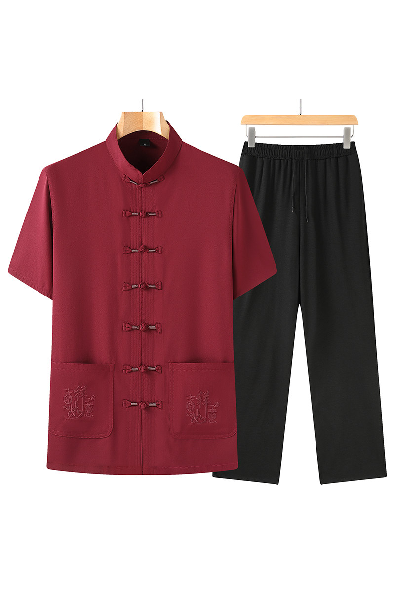 T210P42风套装刺绣唐装居士服汉服爷爷太极服爸爸装主推价优,男装民族服装,星座1108-2