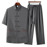 T215P45爸爸衣服夏季棉麻风套装仿唐装汉服爷爷太极服，男装民族服装，星座1108-2